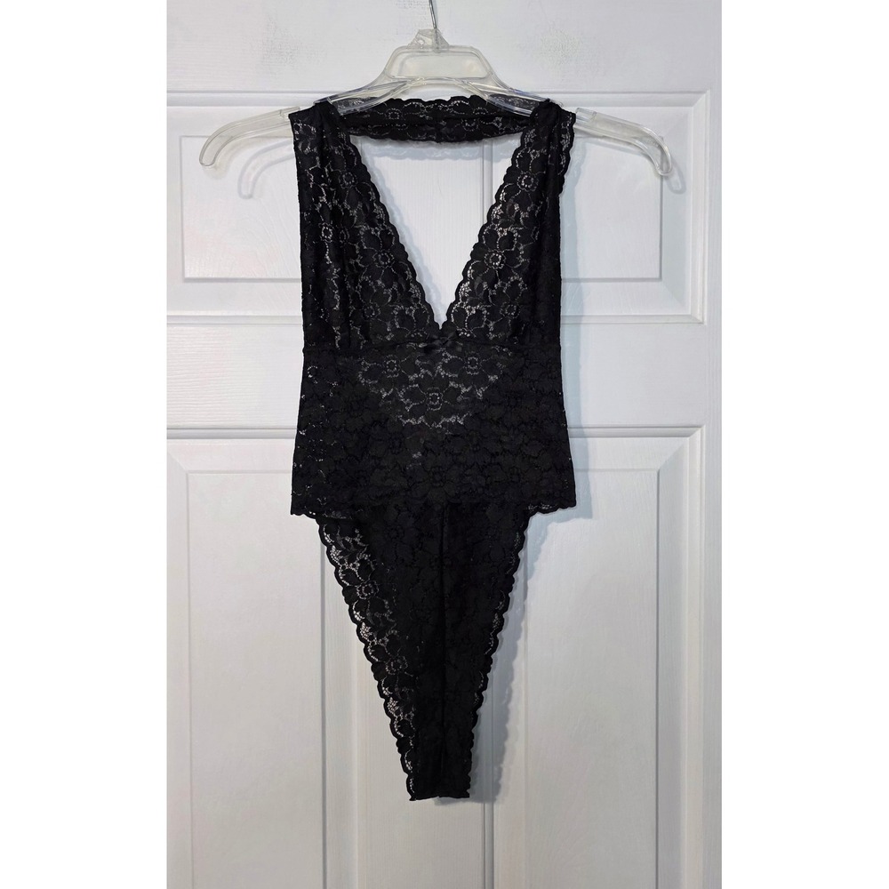 Victoria's Secret Lace Plunge Teddy Black Halter Strap Sz S